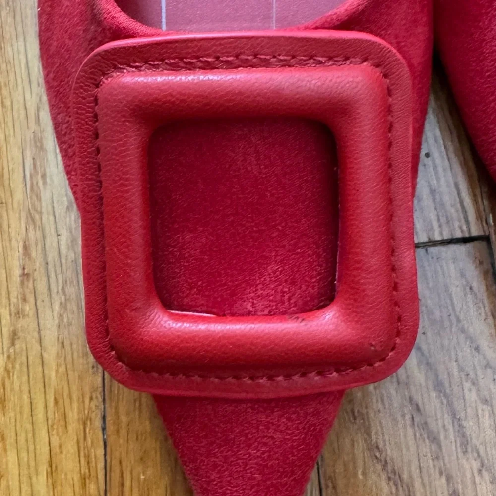 H&M Red Slingback Heels with Buckle, size 7 classic retro boho pointy toe office - Picture 10 of 11